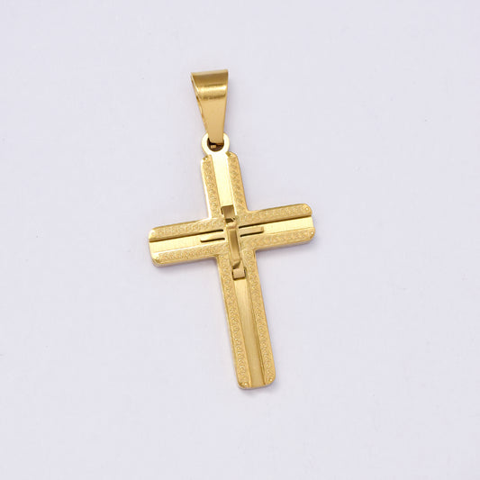 SSMP3002 - Steel 35mm x 22mm carved out cross pendant