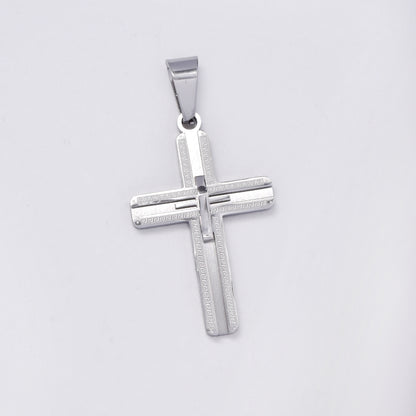 SSMP3002 - Steel 35mm x 22mm carved out cross pendant