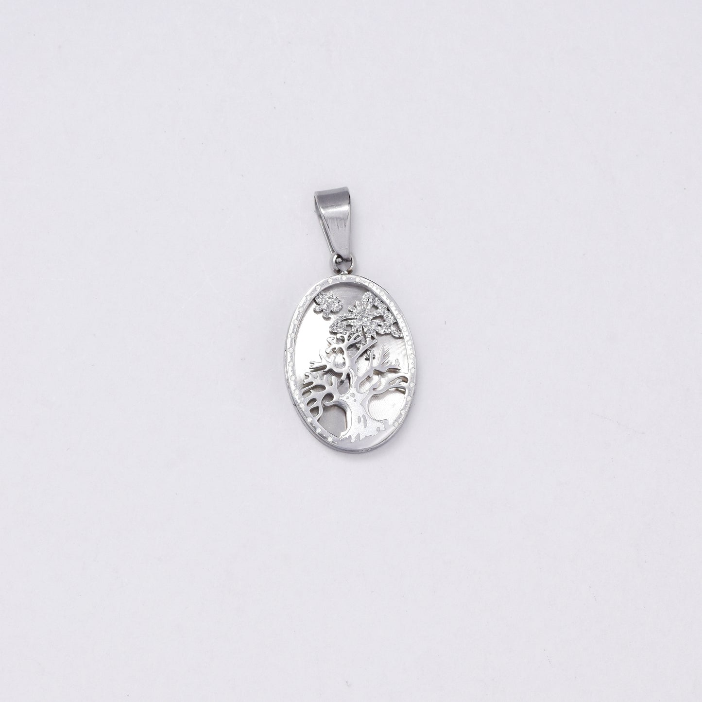 SSMP3003- Steel  15.5mm x 12 mm oval tree of life pendant