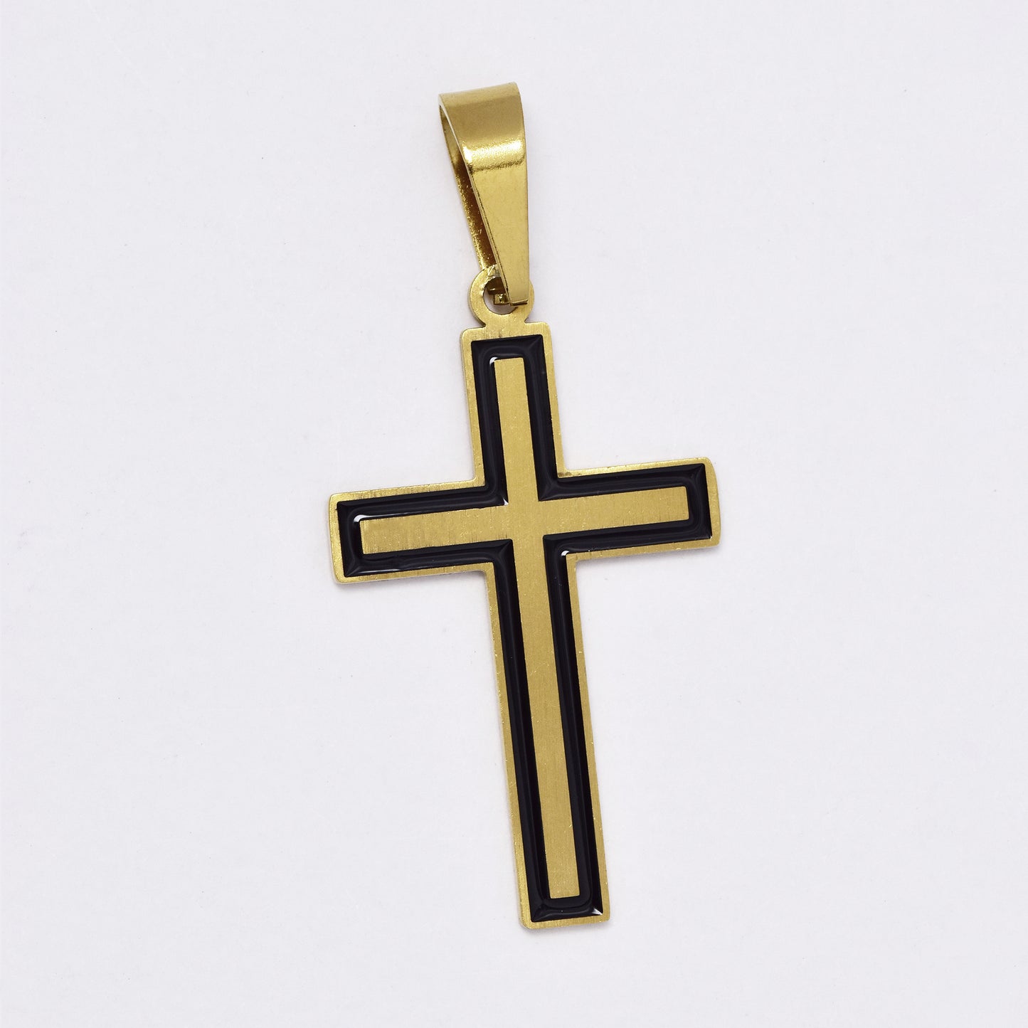 SSMP3022 - Steel 54mm x 25mm two toned cross pendant