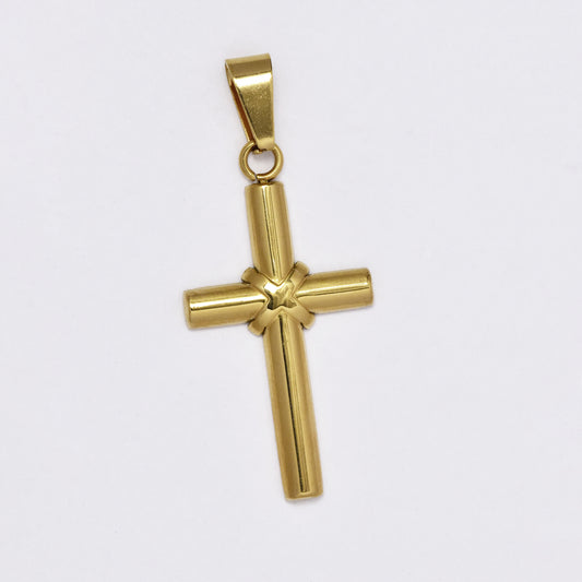 SSMP3023 - Steel 50mm x 21mm two dimensionsal barrel cross pendant