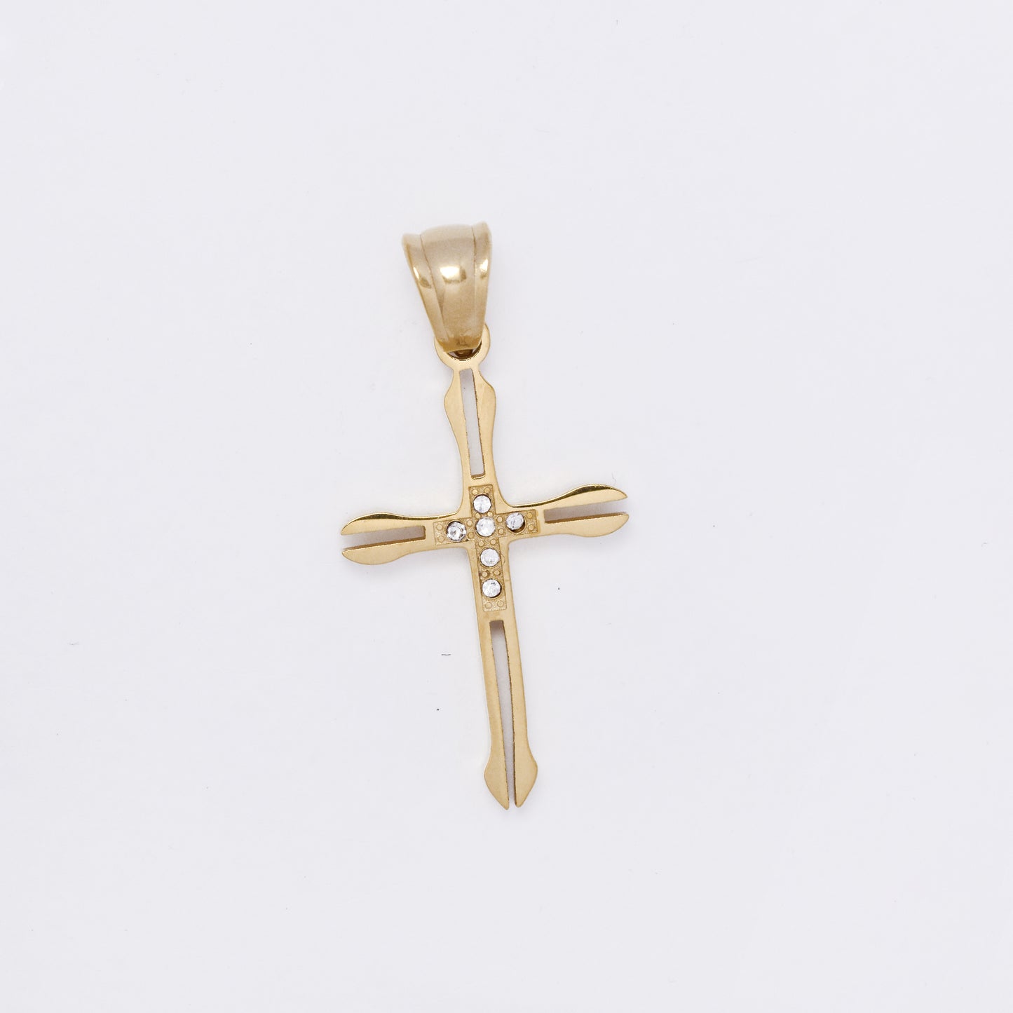 SSMP3221 - Steel 27mm x 16mm CZ cross pendant