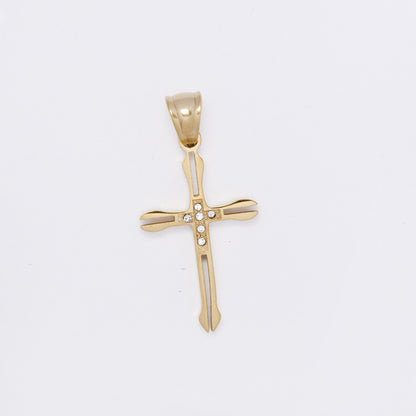 SSMP3221 - Steel 27mm x 16mm CZ cross pendant