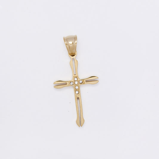 SSMP3221 - Steel 27mm x 16mm CZ cross pendant