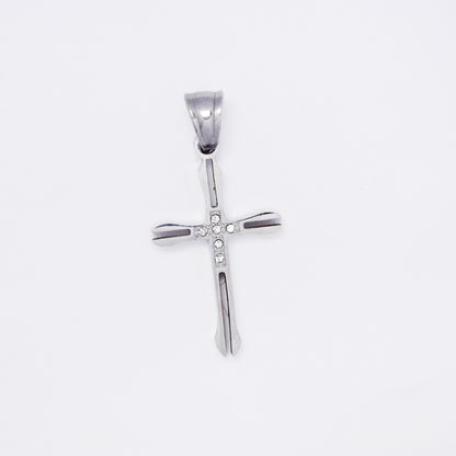 SSMP3221 - Steel 27mm x 16mm CZ cross pendant
