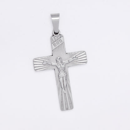 SSMP3230 - Steel textured 35mm x 23mm INRI crucifix pendant