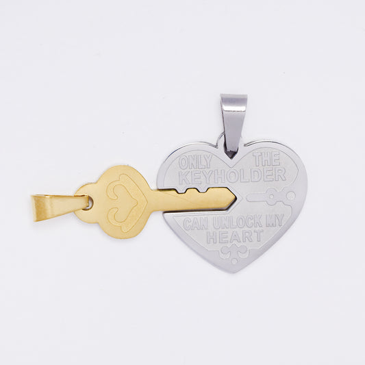 SSMP3252 - Steel two-piece heart and key pendant