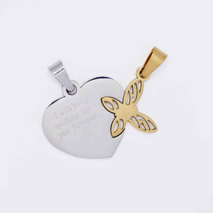 SSMP3254 - Steel heart & butterfly two-piece pendant