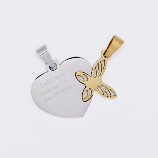SSMP3254 - Steel heart & butterfly two-piece pendant