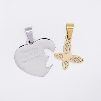 SSMP3254 - Steel heart & butterfly two-piece pendant