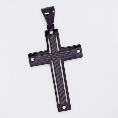 SSMP3257 - Steel 42mm x 25mm CZ & pattern cross pendant