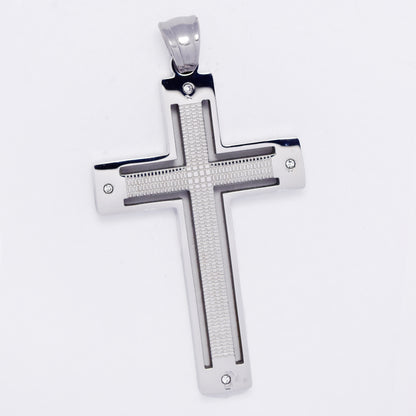 SSMP3257 - Steel 42mm x 25mm CZ & pattern cross pendant