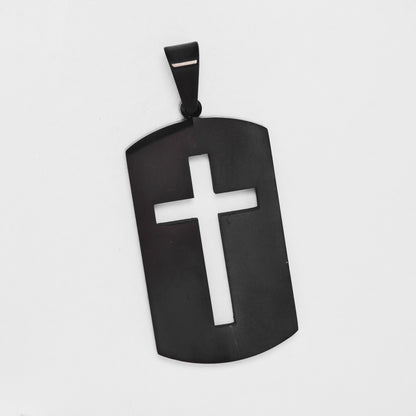 SSMP3291 - Steel 38mm x 21mm cutout cross dog tag pendant