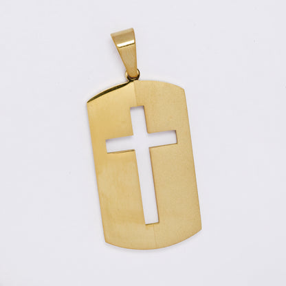 SSMP3291 - Steel 38mm x 21mm cutout cross dog tag pendant