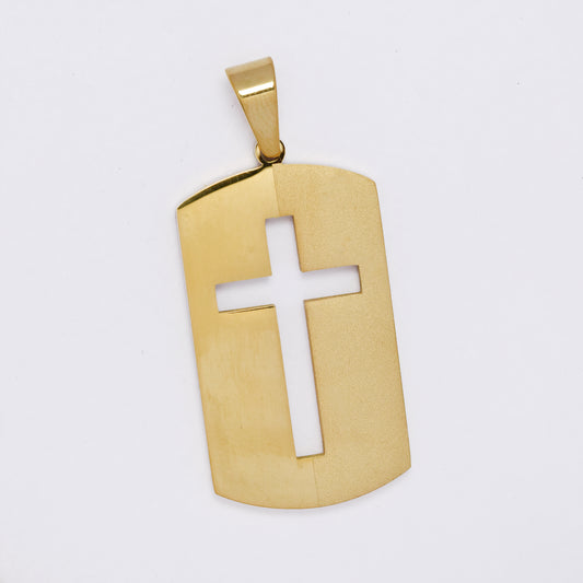 SSMP3291 - Steel 38mm x 21mm cutout cross dog tag pendant