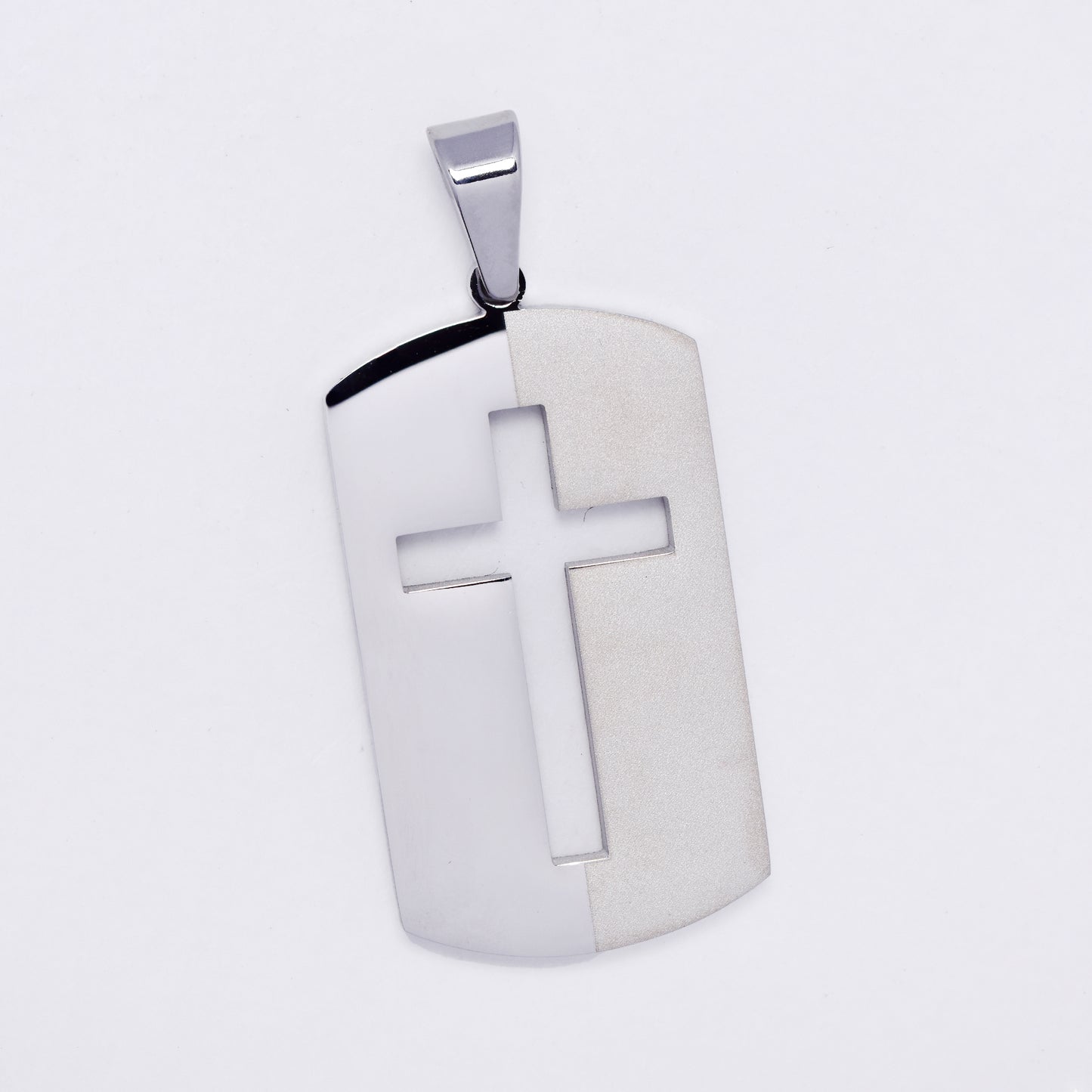 SSMP3291 - Steel 38mm x 21mm cutout cross dog tag pendant