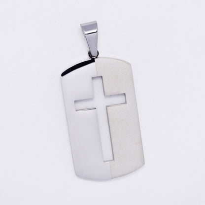 SSMP3291 - Steel 38mm x 21mm cutout cross dog tag pendant