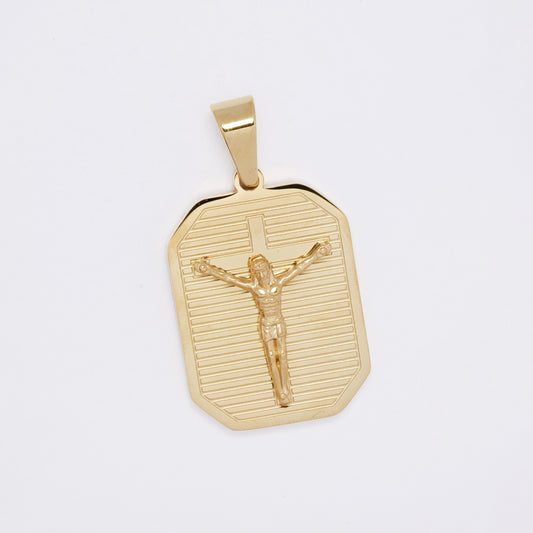 SSMP3294 - Steel 30mm x 21mm lined rectangular disk cricifix pendant
