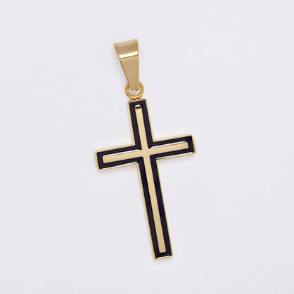 SSMP3296 - Steel 37mm x 21mm two-toned cross pendant