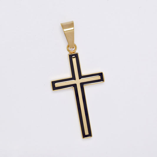 SSMP3296 - Steel 37mm x 21mm two-toned cross pendant