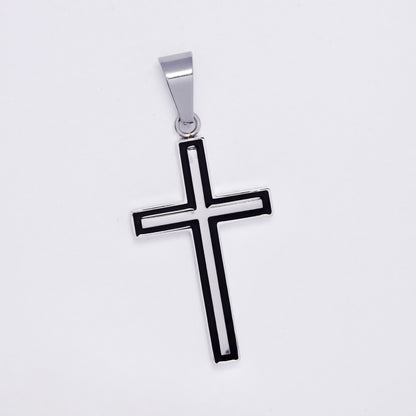 SSMP3296 - Steel 37mm x 21mm two-toned cross pendant