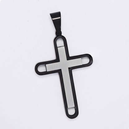 SSMP3299 - Steel 42mm x 28mm two-toned cross pendant