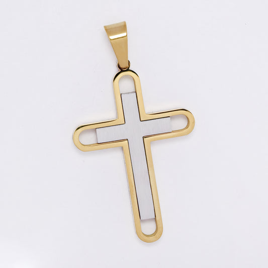 SSMP3299 - Steel 42mm x 28mm two-toned cross pendant