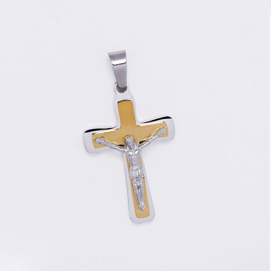 SSMP3303 - Steel 32mm x 20mm two layered crucifix pendant