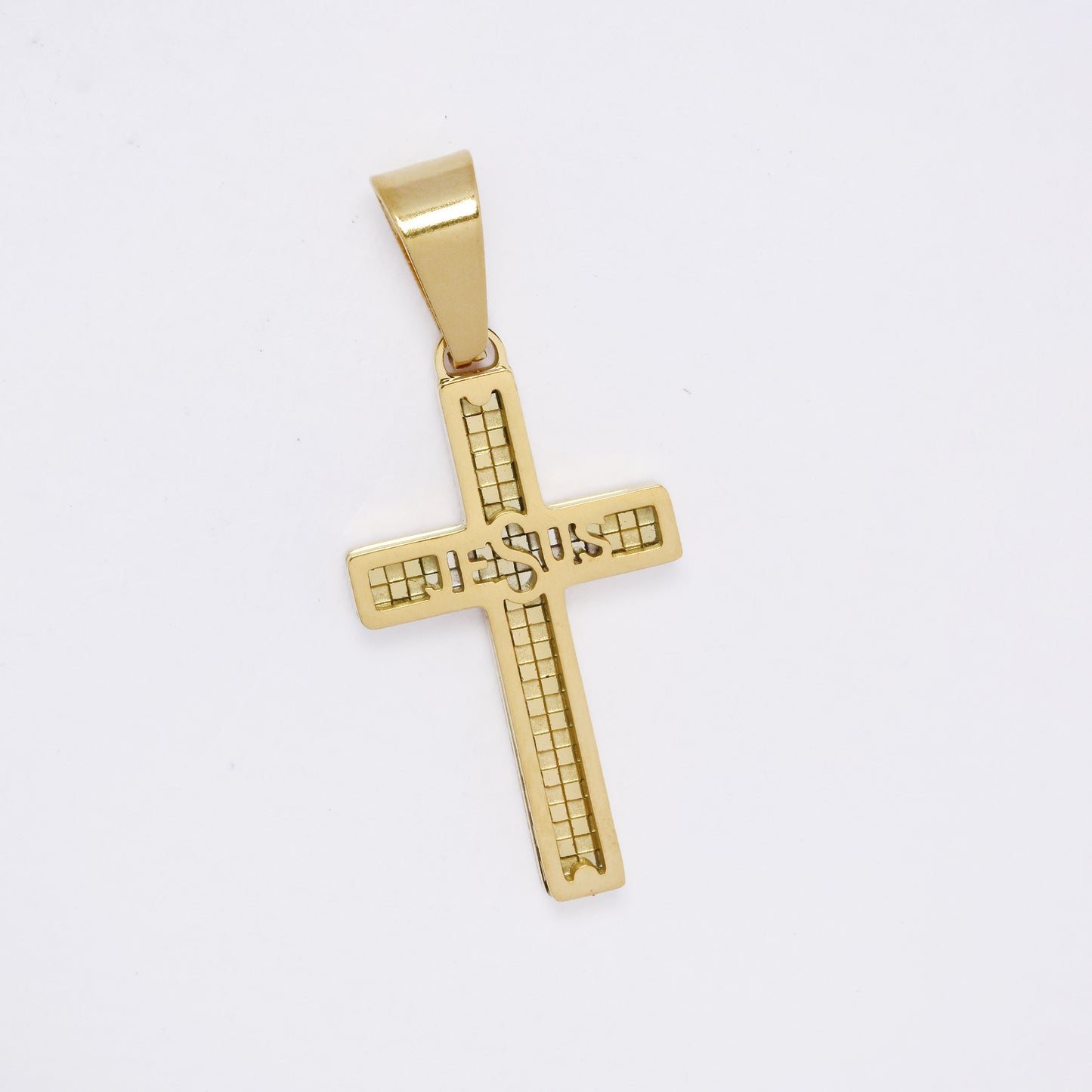 SSMP3331 - Steel 28.5mm x 16mm checkered "JESUS" pendant