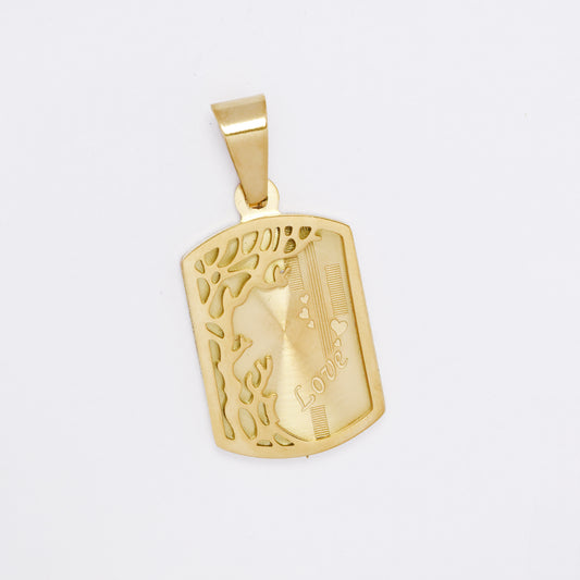 SSMP3332 - Steel 26mm x 16mm rectangular tree of life "Love" disk pendant