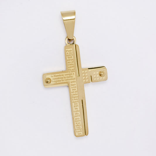 SSMP3333 - Steel 30mm x 22mm irregular Lord's prayer cross pendant