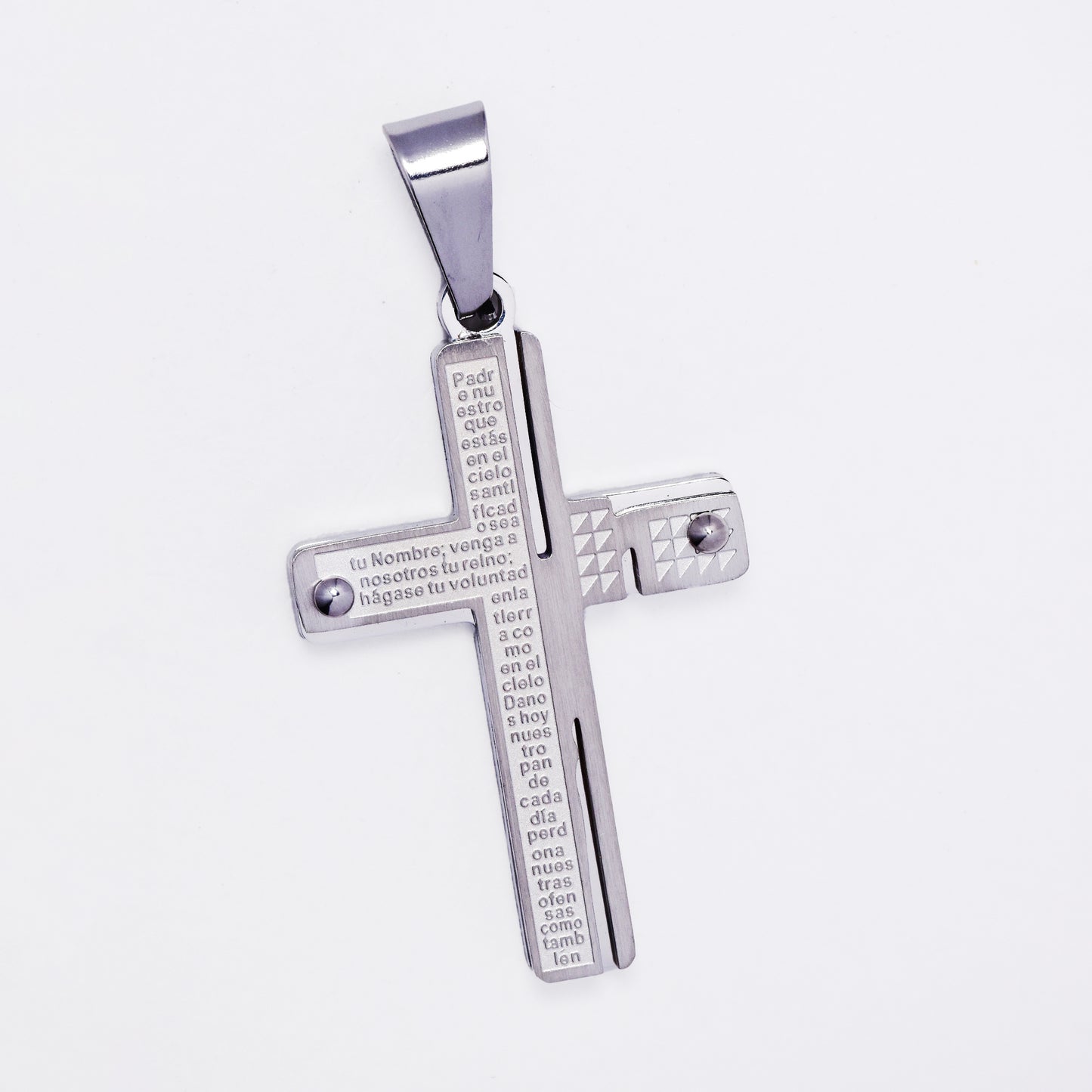 SSMP3333 - Steel 30mm x 22mm irregular Lord's prayer cross pendant