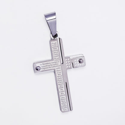 SSMP3333 - Steel 30mm x 22mm irregular Lord's prayer cross pendant