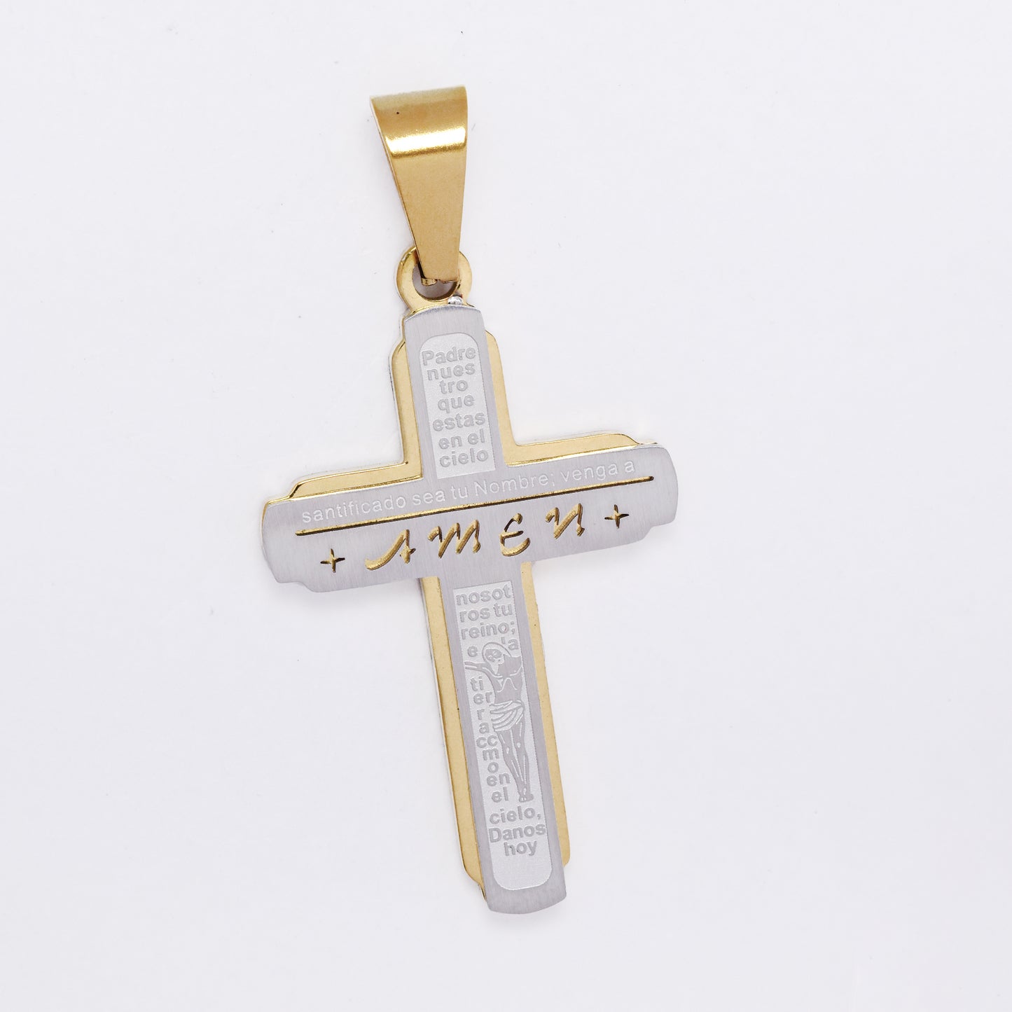 SSMP3338 - Steel 36mm x 22mm two-toned cross pendant