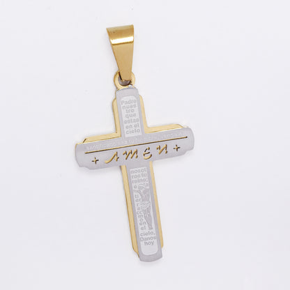 SSMP3338 - Steel 36mm x 22mm two-toned cross pendant