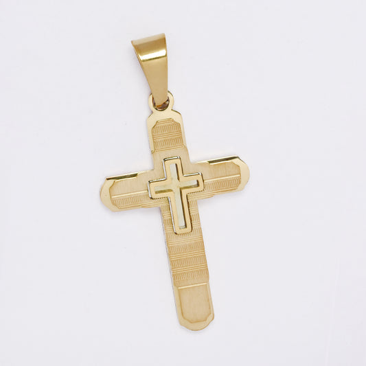 SSMP3339 - Steel 36mm x 22mm textured cross pendant