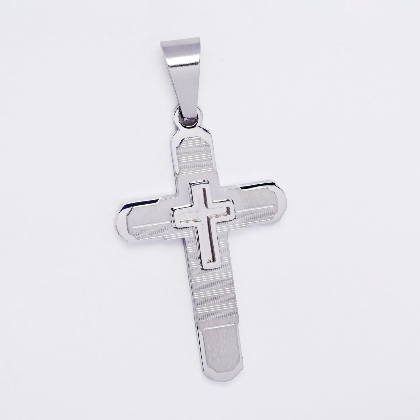 SSMP3339 - Steel 36mm x 22mm textured cross pendant
