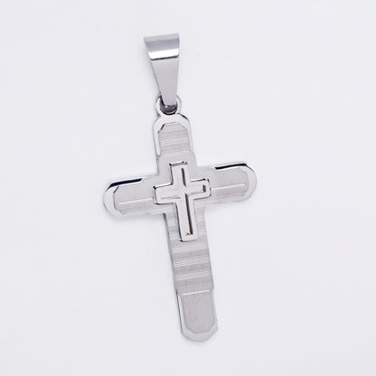 SSMP3339 - Steel 36mm x 22mm textured cross pendant