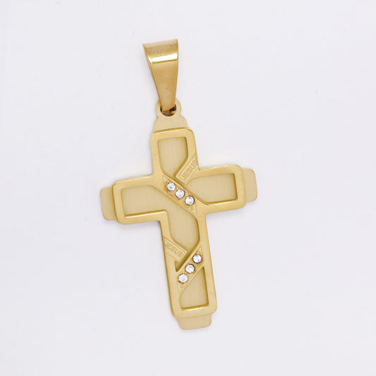SSMP3340 - Steel 33.5mm x 22mm CZ cross pendant