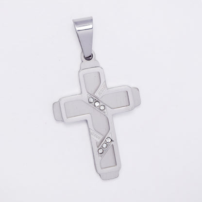 SSMP3340 - Steel 33.5mm x 22mm CZ cross pendant