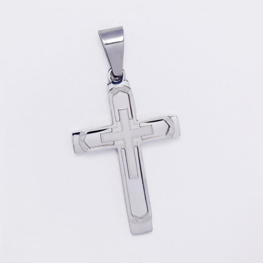 SSMP3341 - Steel 34.5mm x 22mm decorative cross pendant