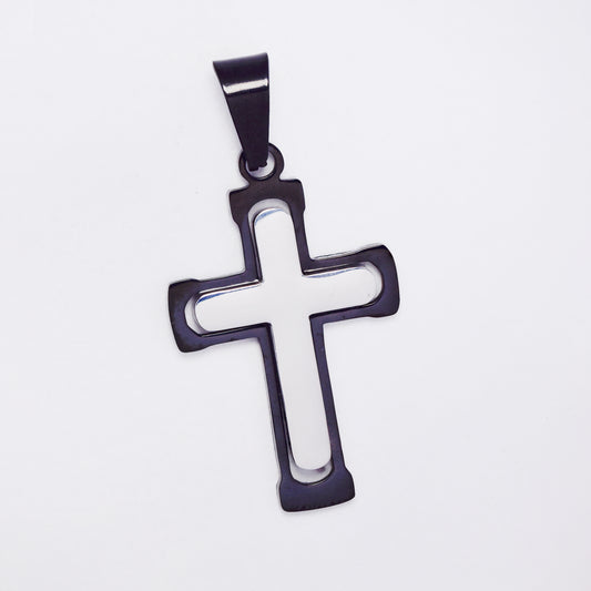 SSMP3343 - Steel 34mm x 21mm two-toned cross pendant