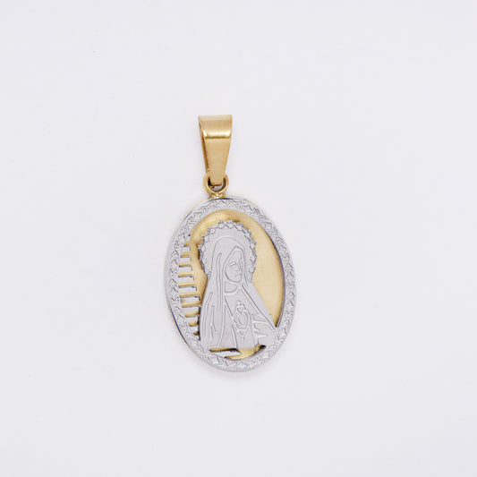 SSMP3344 - Steel 19mm x 12mm oval two-toned Mother Mary pendant