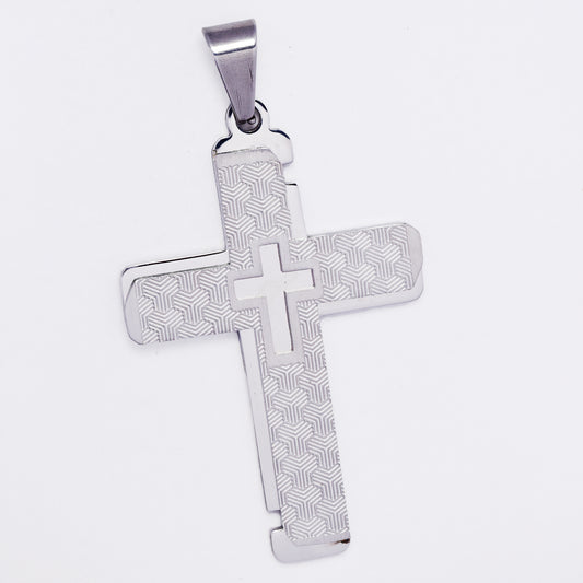 SSMP3349 - Steel 46mm x 30mm honeycomb pattern cross pendant