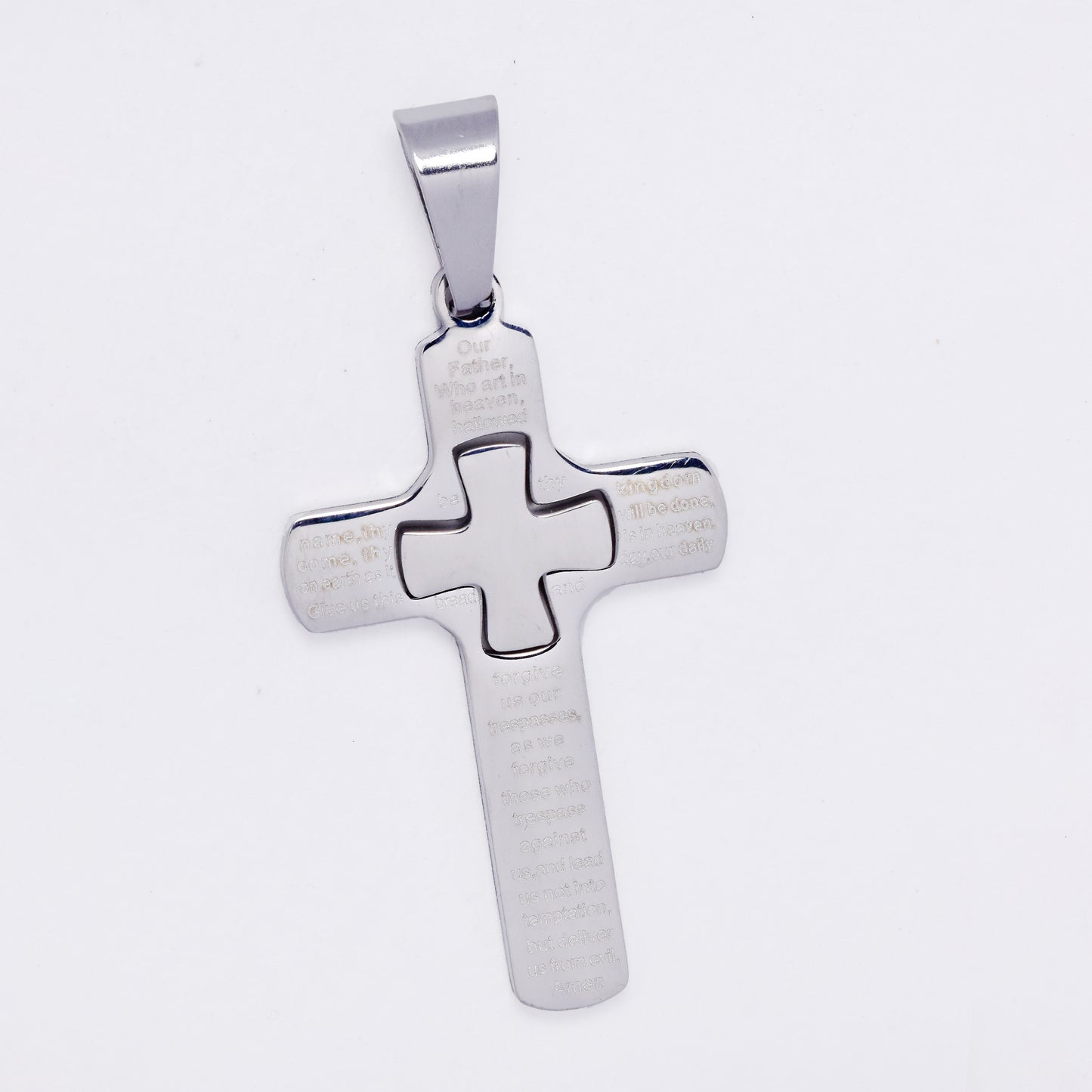 SSMP3350 - Steel 37mm x 22mm Lord's prayer cross pendant