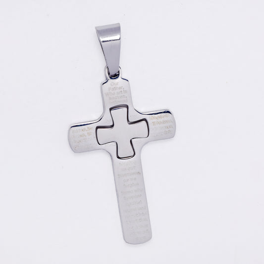 SSMP3350 - Steel 37mm x 22mm Lord's prayer cross pendant