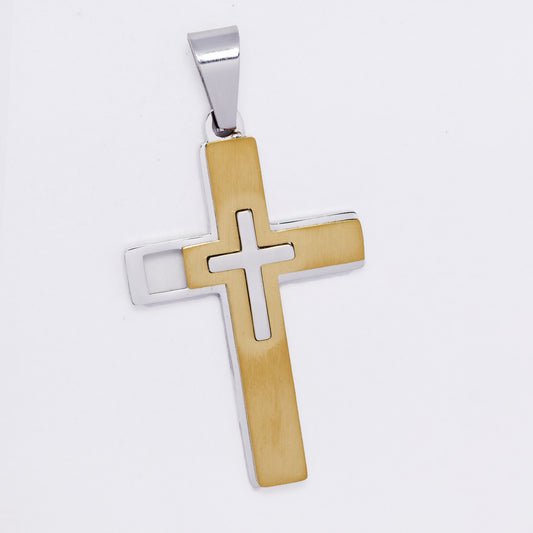 SSMP3351 - Steel 38mm x 24mm two-tones cross pendant