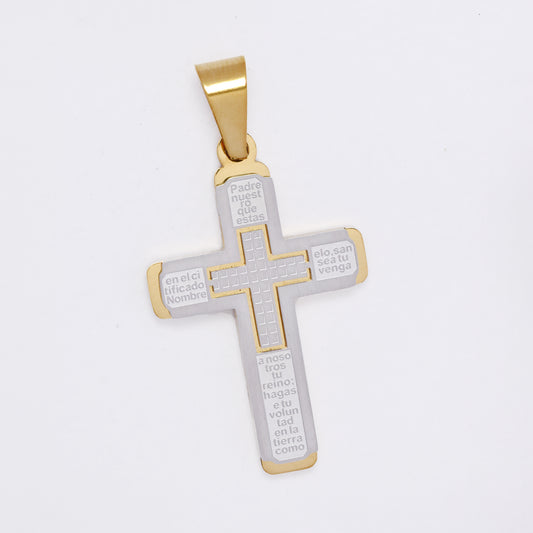 SSMP3353 - Steel 35mm x 22mm two-toned Lord's prayer pendant