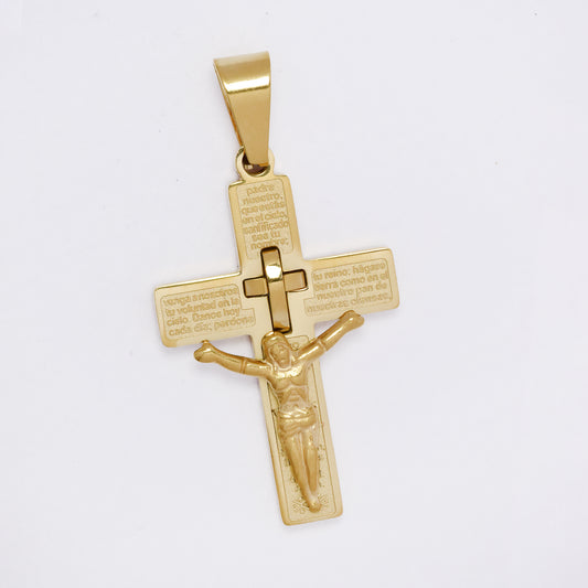 SSMP3354 - Steel 35mm x 22mm Lord's prayer crucifix pendant