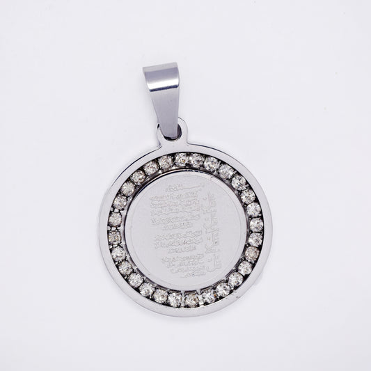 SSMP3356 - Steel 29mm Islamic four Quls CZ pendant